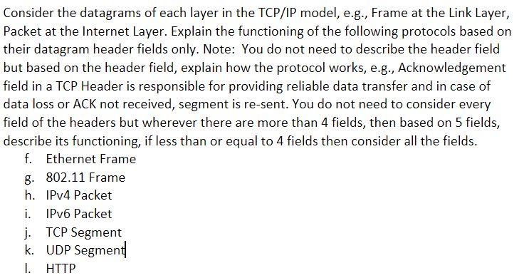 Consider The Datagrams Of Each Layer In The Tcp Ip Model E G Frame At The Link Layer Packet At The Internet Layer E 1