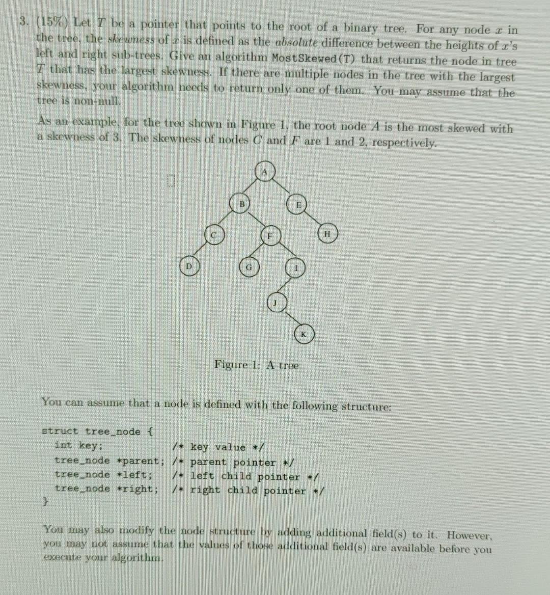 3 15 Let T Be A Pointer That Points To The Root Of A Binary Tree For Any Node In The Tree The Skewness Of R Is D 1
