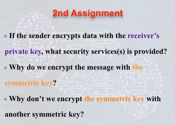 2nd Assignment If The Sender Encrypts Data With The Receiver S Private Key What Security Services S Is Provided Why D 1