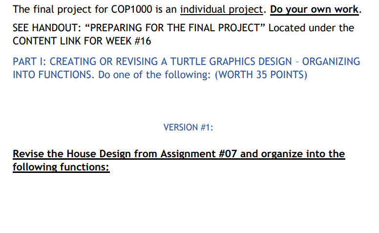 The Final Project For Cop1000 Is An Individual Project Do Your Own Work See Handout Preparing For The Final Project 1