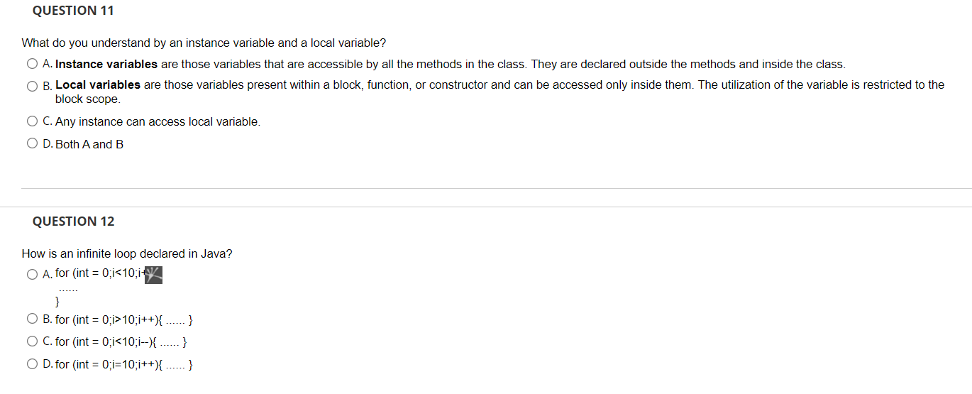 Question 11 What Do You Understand By An Instance Variable And A Local Variable O A Instance Variables Are Those Varia 1