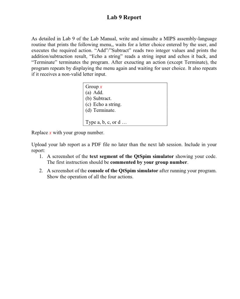 Lab 9 Report As Detailed In Lab 9 Of The Lab Manual Write And Simualte A Mips Assembly Language Routine That Prints The 1