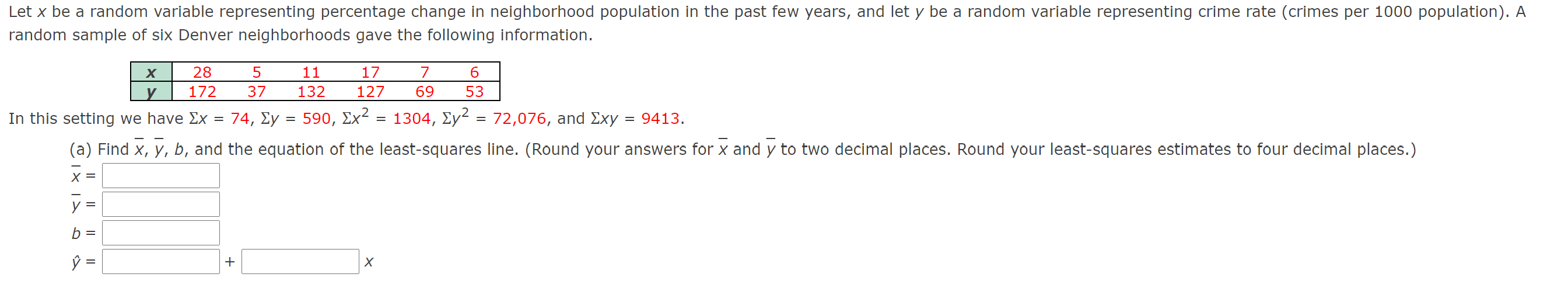 Let X Be A Random Variable Representing Percentage Change In Neighborhood Population In The Past Few Years And Let Y Be 1