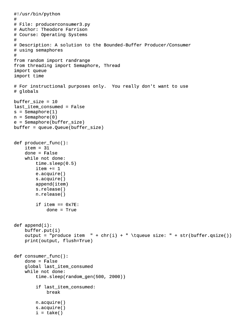 Producerconsumer3 Py Bounded Buffer Producer Consumer Solution Using Semaphores Download The Solution On To A Workstat 2