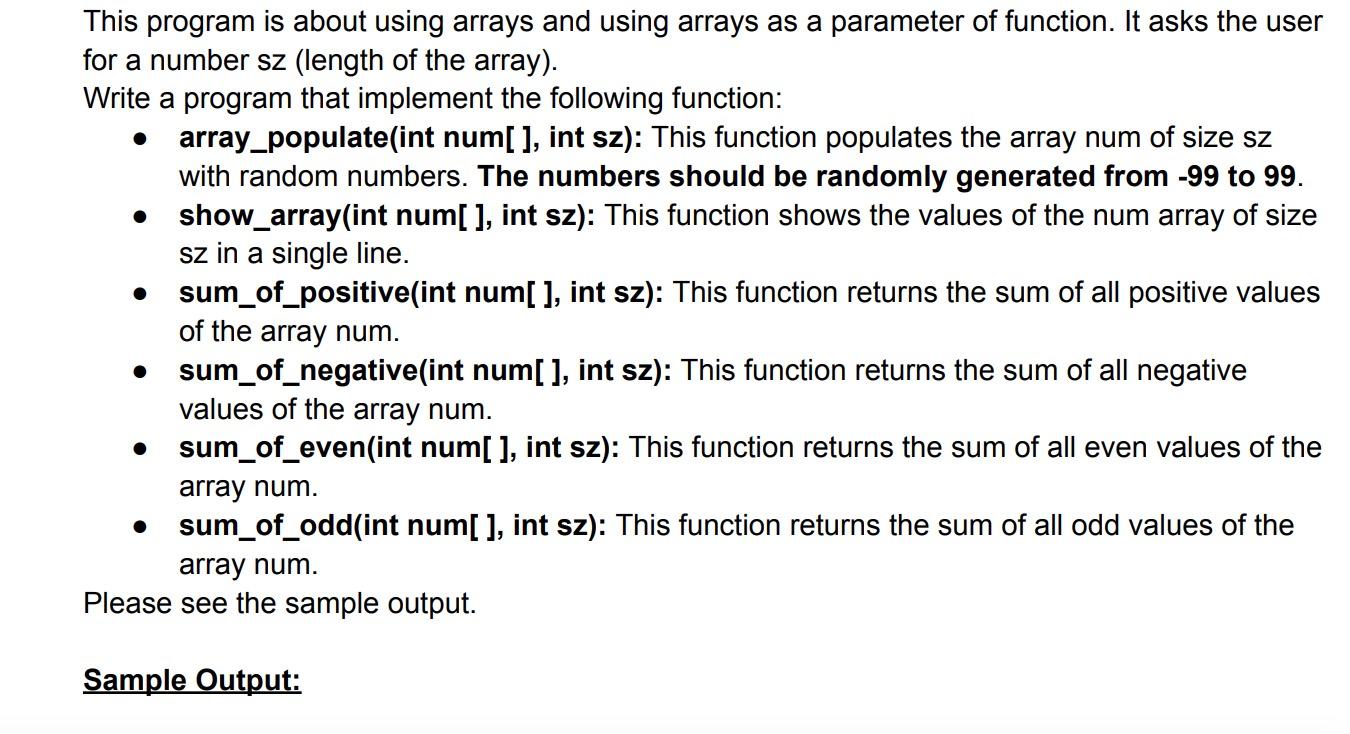 This Program Is About Using Arrays And Using Arrays As A Parameter Of Function It Asks The User For A Number Sz Leng 1