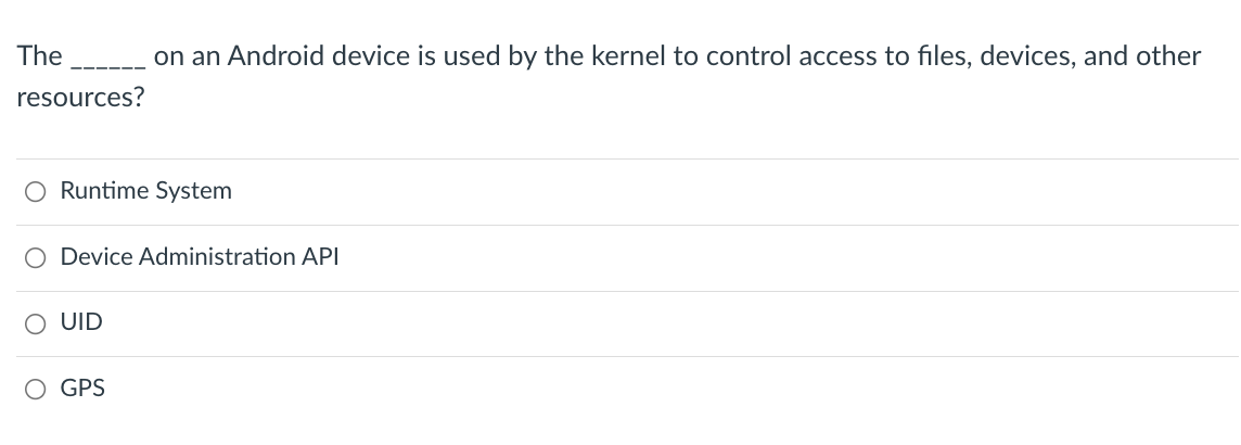 The On An Android Device Is Used By The Kernel To Control Access To Files Devices And Other Resources Runtime System 1