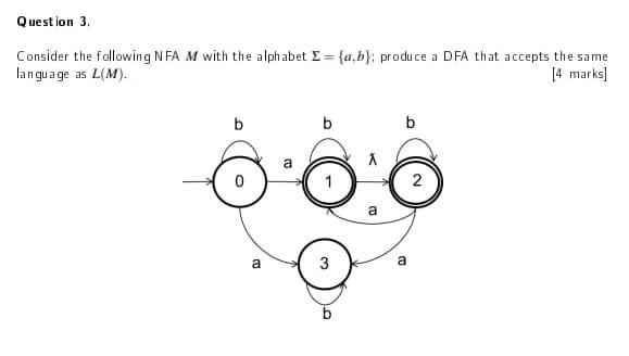 Question 3 Consider The Fallowing Nfa M With The Alphabet I A B Produce A Dfa That Accepts The Same Language As L M 1