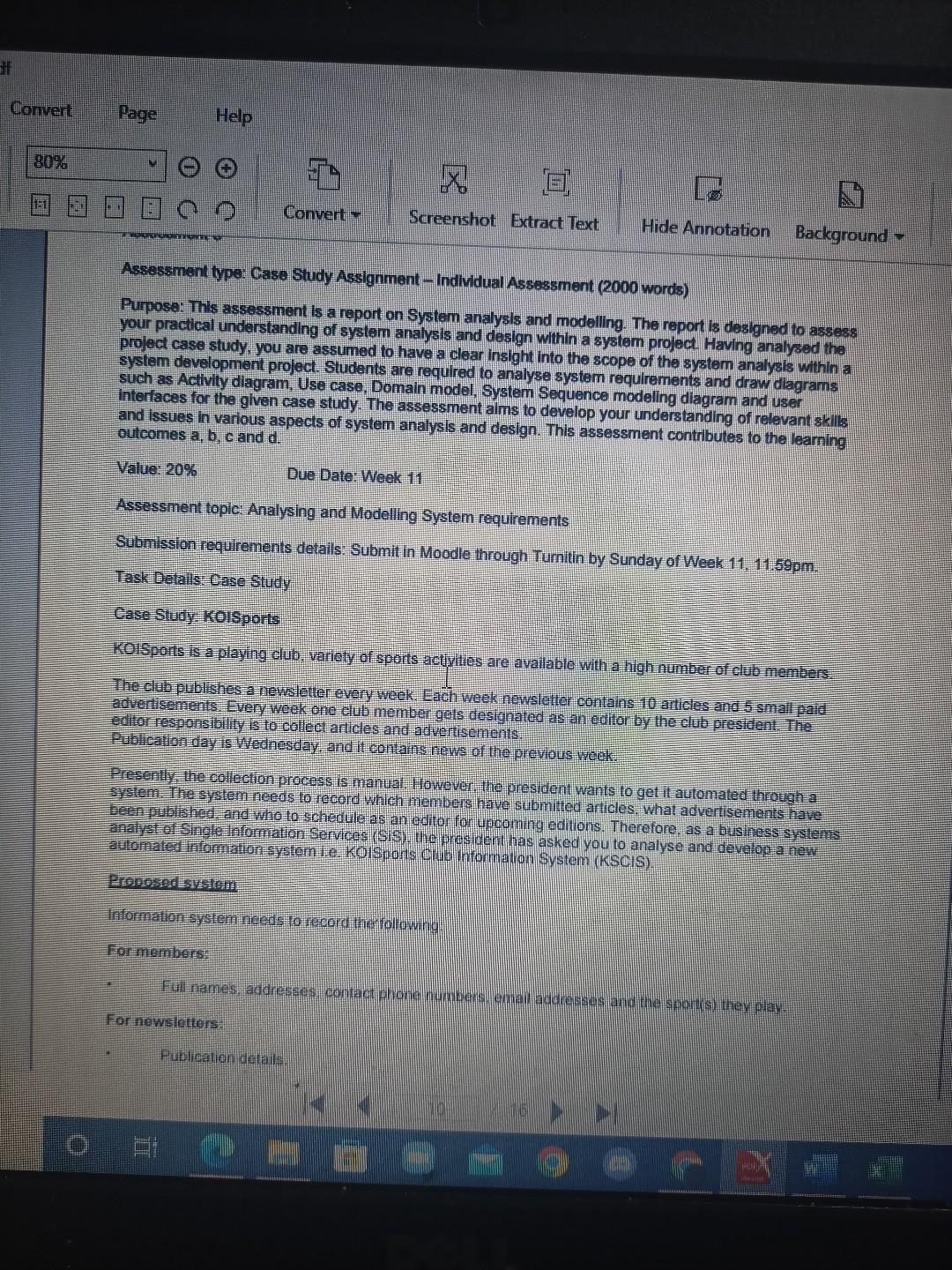 F Convert Page Help 80 X Convert Screenshot Extract Text Hide Annotation Errone Background Assessment Type Case Stu 1