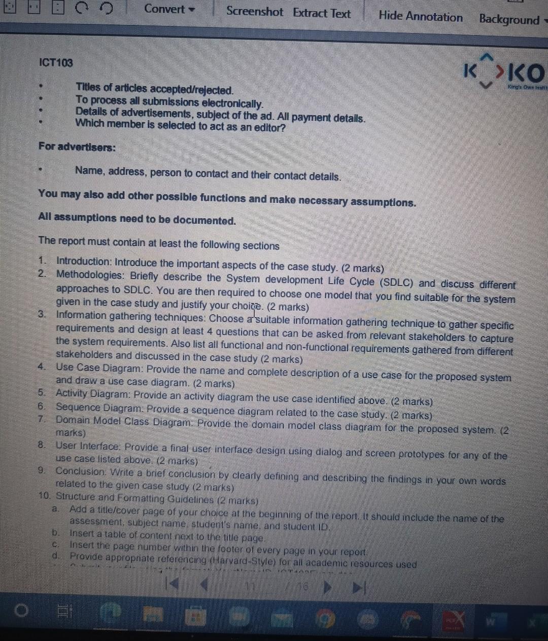 F Convert Page Help 80 X Convert Screenshot Extract Text Hide Annotation Errone Background Assessment Type Case Stu 2