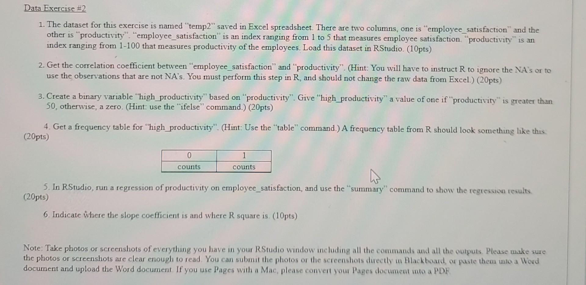 Data Exercise 2 1 The Dataset For This Exercise Is Named Temp2 Saved In Excel Spreadsheet There Are Two Columns On 1