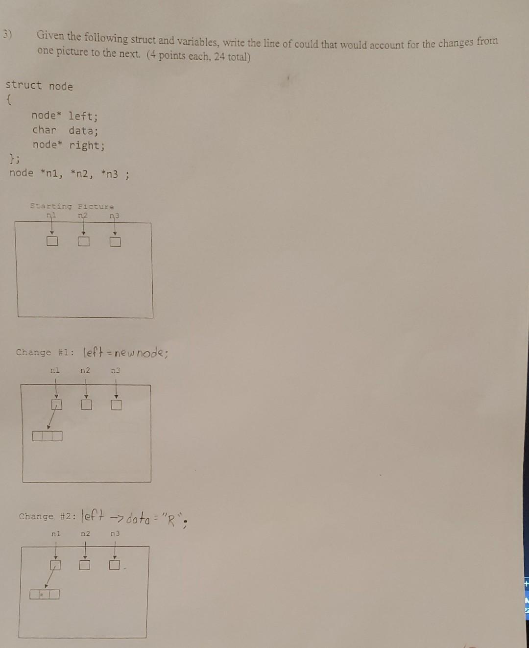 Given The Following Struct And Variables Write The Line Of Could That Would Account For The Changes From One Picture To 1