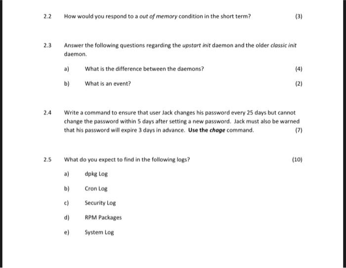 2 2 How Would You Respond To A Out Of Memory Condition In The Short Term 3 2 3 Answer The Following Questions Regardi 1