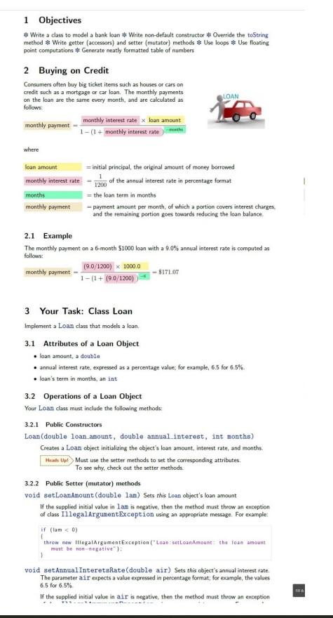 Im In My First Semester So Please Try To Use Simple Concepts And Only 2 Class Loan And Main 1