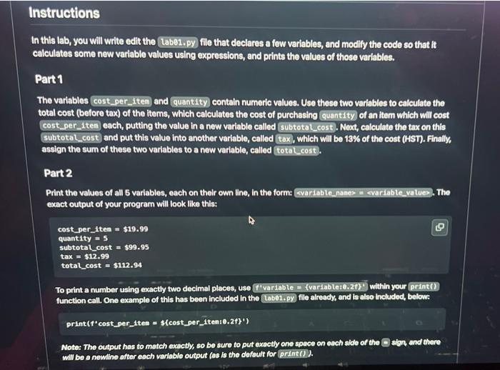 Instructions In This Lab You Will Write Edit The Label Py File That Declares A Few Variables And Modify The Code So Th 1