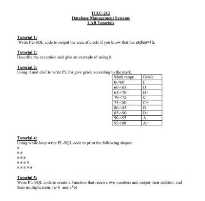 Mtec 212 Database Management Systems Lab Tutorials Tutar Write Pl Sol Code To Output The Area Of Circle If You Know That 1