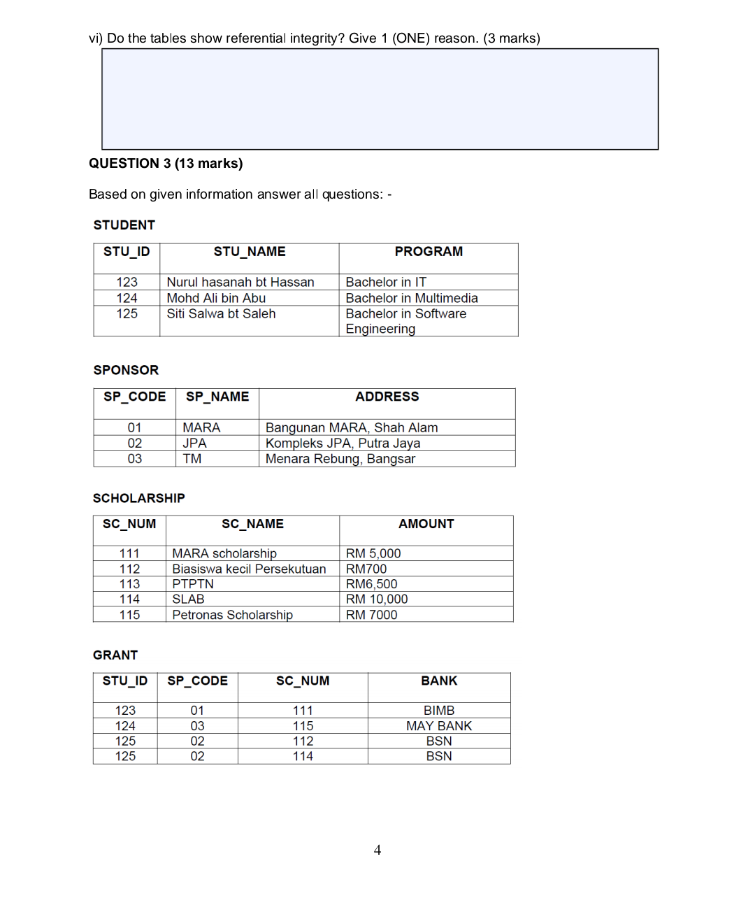 Question 1 15 Marks Given The Relational Design Of A Database Department Deptcode Deptname Course Crscode Crstit 4