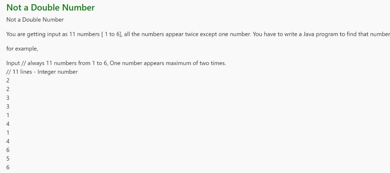 Not A Double Number Not A Double Number You Are Getting Input As 11 Numbers 1 To 6 All The Numbers Appear Twice Exce 1