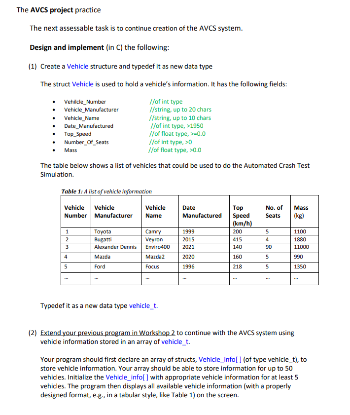 The Avcs Project Practice The Next Assessable Task Is To Continue Creation Of The Avcs System Design And Implement In 1