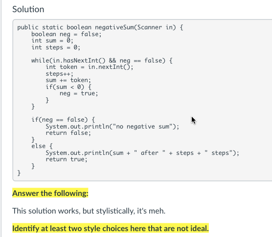 Solution Public Static Boolean Negativesum Scanner In Boolean Neg False Int Sum 0 Int Steps 0 While In Hasne 1