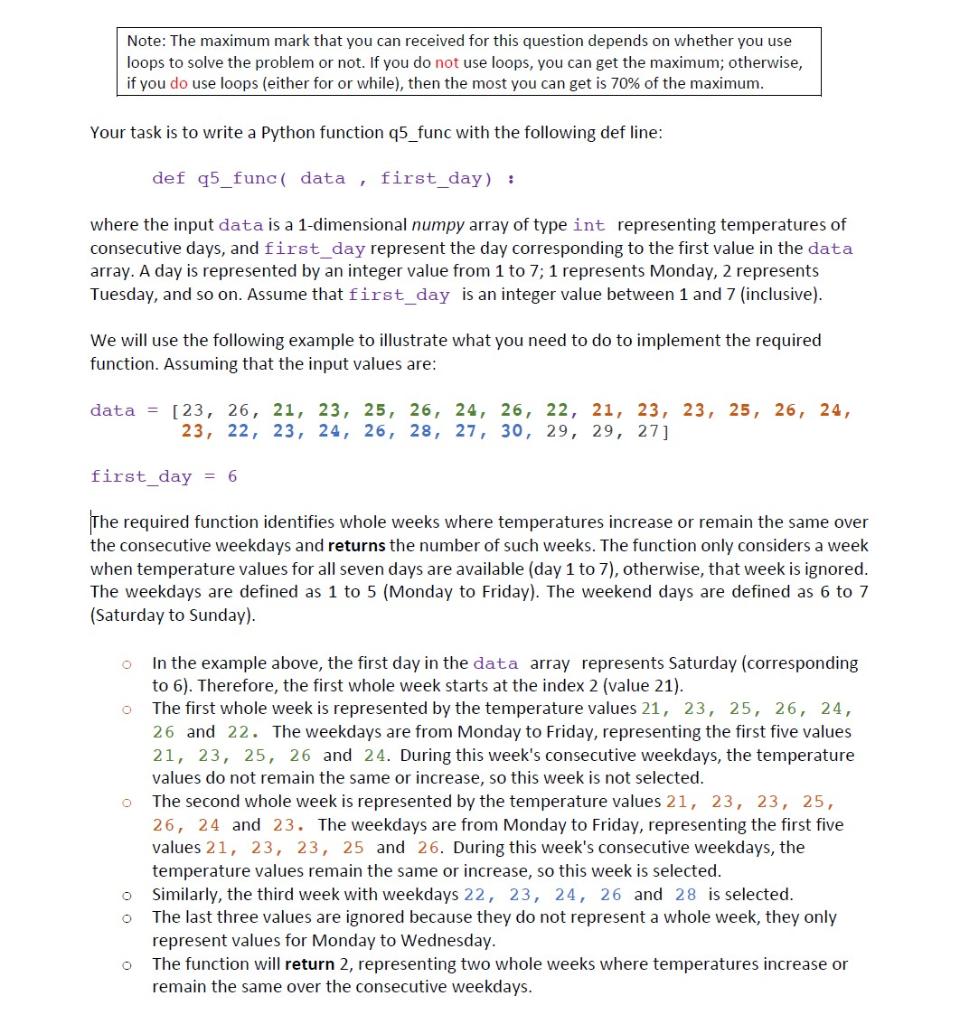 Note The Maximum Mark That You Can Received For This Question Depends On Whether You Use Loops To Solve The Problem Or 1