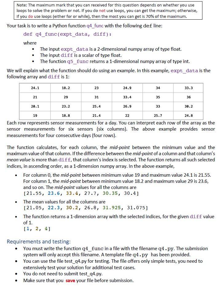 Note The Maximum Mark That You Can Received For This Question Depends On Whether You Use Loops To Solve The Problem Or 1