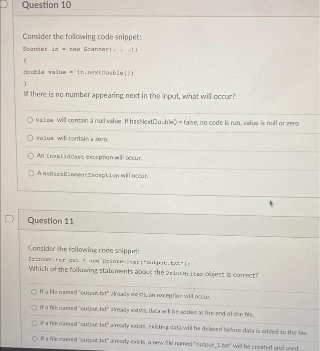 One D Question 8 1 Pt The Java Compiler Requires That Your Program Handle Type Of Exceptions Checked Fatal O Regulate 2