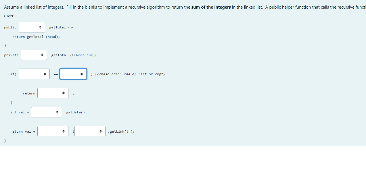 The Boxes Options Are All Int Null Cur Void Double Getdata Gettotal Getlink Head 0 1 1