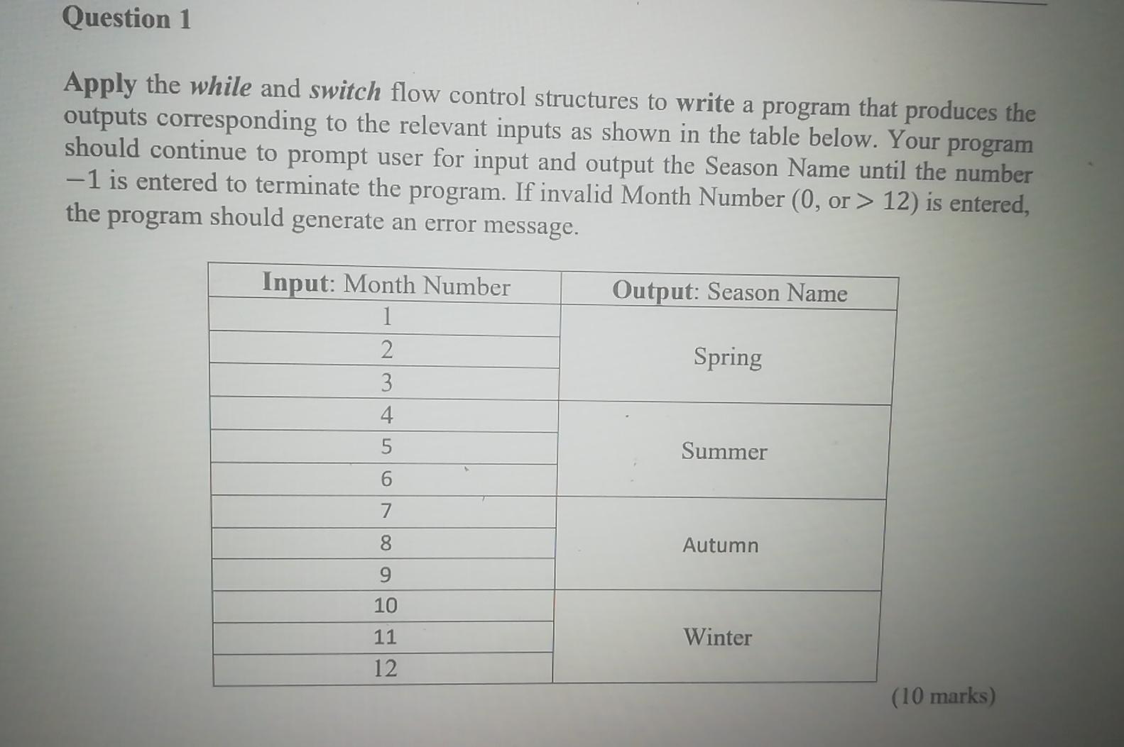 Question 1 Apply The While And Switch Flow Control Structures To Write A Program That Produces The Outputs Corresponding 1