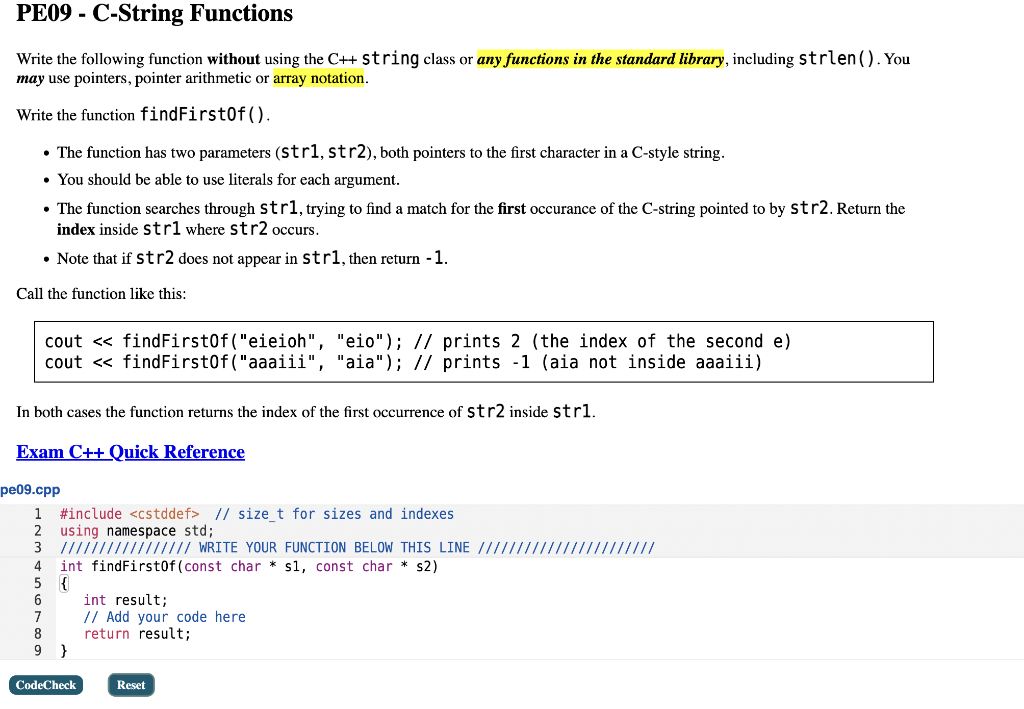 Write The Following Function Without Using The C String Class Or Any Functions In The Standard Library Including Strl 1