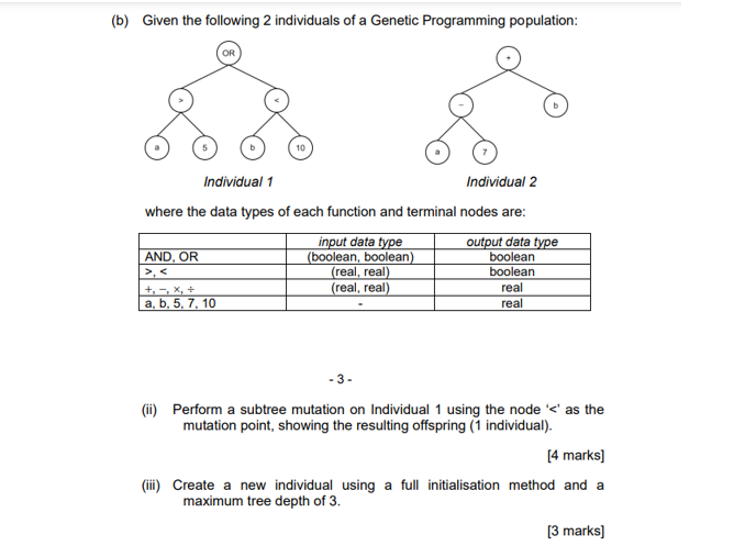 B Given The Following 2 Individuals Of A Genetic Programming Population Or B 10 Individual 1 Individual 2 Where The D 1