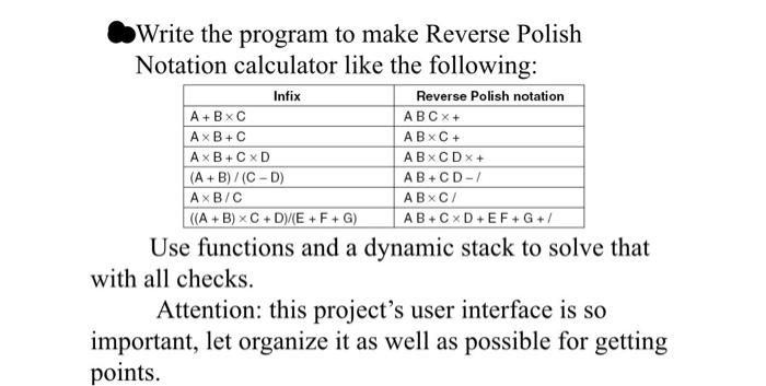 Infix Write The Program To Make Reverse Polish Notation Calculator Like The Following Reverse Polish Notation A B X C 1