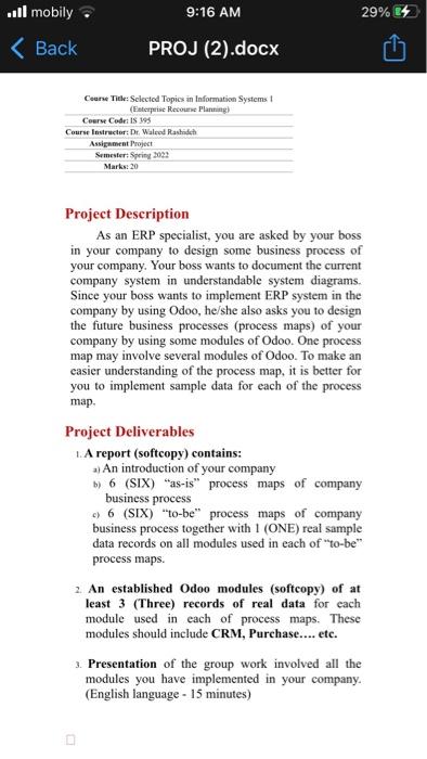 9 16 Am 29 E Ll Mobily Back Proj 2 Docx Course Title Selected Topics In Information Systems Enterprise Recouse Pl 1
