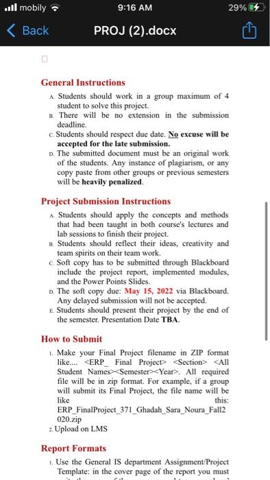 9 16 Am 29 E Ll Mobily Back Proj 2 Docx Course Title Selected Topics In Information Systems Enterprise Recouse Pl 2