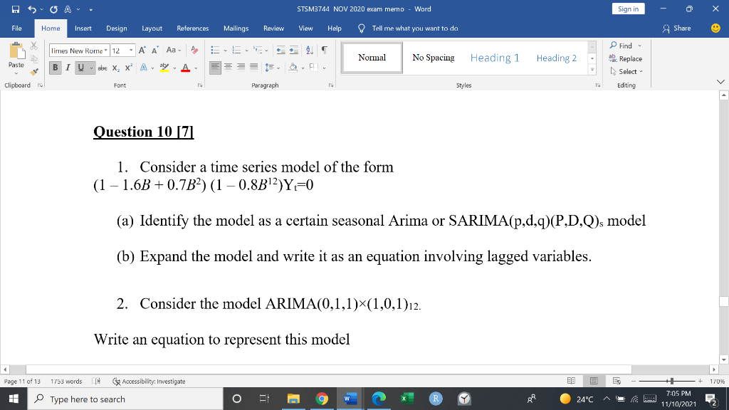 A Soa Stsm3744 Nov 2020 Exam Memo Word Sign In File Home Insert Design Layout References Mailings Review View Help Te 1