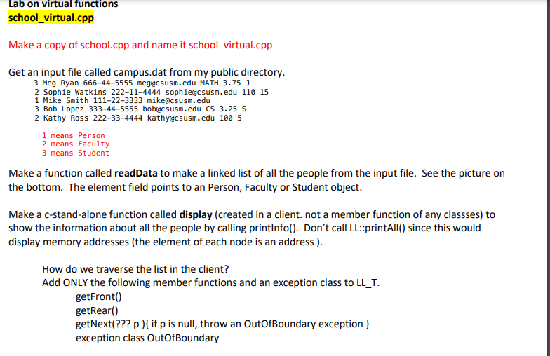 C Please Lab On Virtual Functions School Virtual Cpp Make A Copy Of School Cpp And Name It School Virtual Cpp Get An I 1