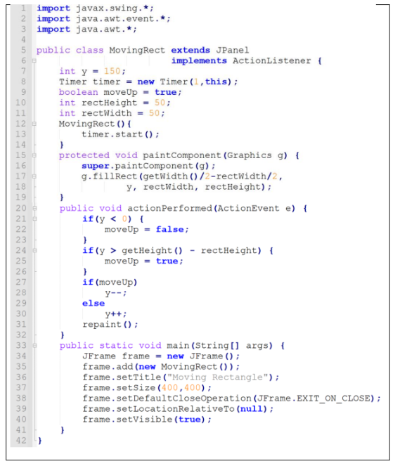000 8 9 15 19 1 Import Javax Swing 2 Import Java Awt Event 3 Import Java Awt 4 5 Public Class Movingrect Extend 1