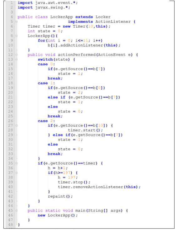 5 10 11 12 15 16 17 18 19 20 22 23 1 Import Java Awt Event 2 Import Javax Swing 4 Public Class Lockerapp Extends Lo 1