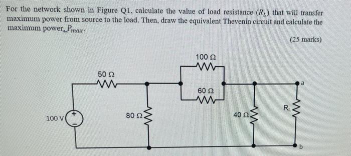 For The Network Shown In Figure Q1 Calculate The Value Of Load Resistance R That Will Transfer Maximum Power From So 1