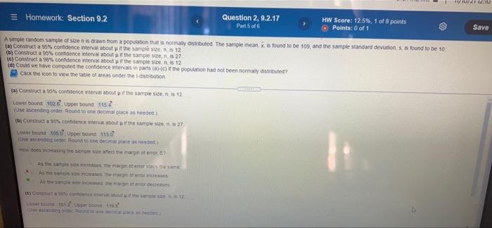 Points 0 Of 1 Save A Simple Random Sample Of Size Is Drawn From A Population That Is Normally Distributed The Sample M 3