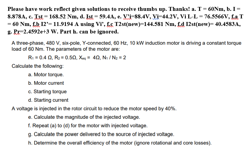 Please Have Work Reflect Given Solutions To Receive Thumbs Up Thanks A T 60nm B I 8 878a C Tst 168 52 Nm 1