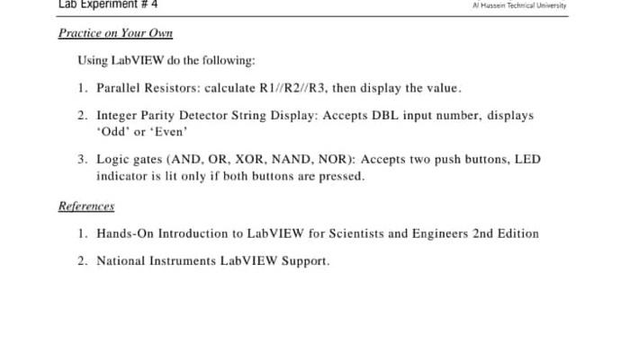 N Huse Technical University Lab Experiment 4 Practice On Your Own Using Labview Do The Following 1 Parallel Resistors 1