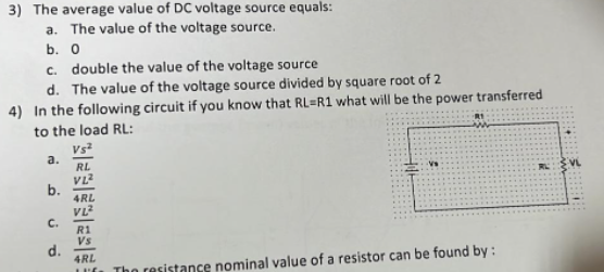 3 The Average Value Of Dc Voltage Source Equals A The Value Of The Voltage Source B 0 C Double The Value Of The Vo 1