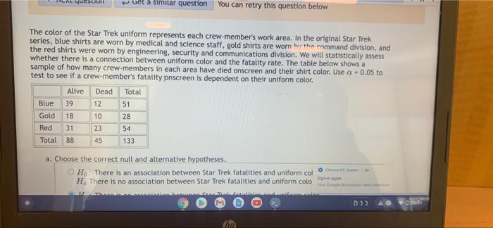Li Get A Similar Question You Can Retry This Question Below The Color Of The Star Trek Uniform Represents Each Crew Memb 1