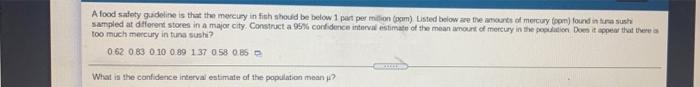 A Food Safety Guideline Is That The Mercury In Tish Should Be Below 1 Port Per Million M Listed Below Are The Amounts 1