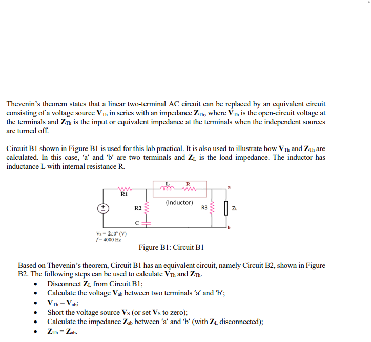Thevenin S Theorem States That A Linear Two Terminal Ac Circuit Can Be Replaced By An Equivalent Circuit Consisting Of A 1
