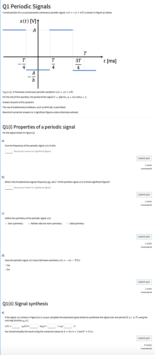 Q1 Periodic Signals A Small Portion Of A Causa Plecewise Continuous Periodic Signal X T X Nt Is Shown In Figure 1