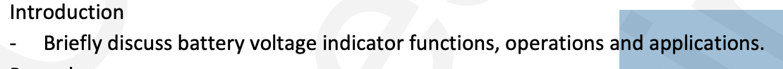 Introduction Briefly Discuss Battery Voltage Indicator Functions Operations And Applications 1
