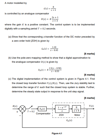 A Motor Modelled By G S 8 4 Is Controlled By An Analogue Compensator 2s 1 D S K Where The Gain K Is A Positive 1