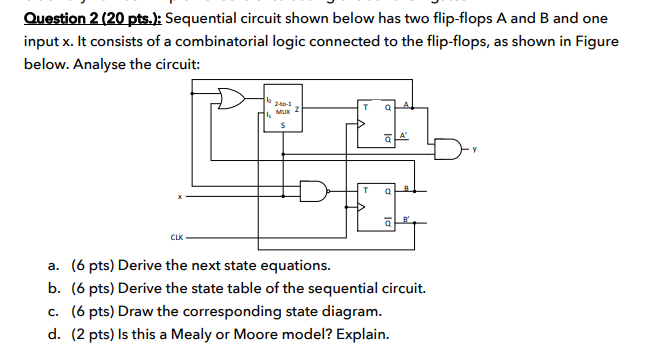 Question 2 20 Pts Sequential Circuit Shown Below Has Two Flip Flops A And B And One Input X It Consists Of A Combin 1